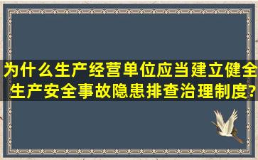 为什么生产经营单位应当建立健全生产安全事故隐患排查,治理制度?