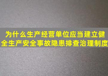 为什么生产经营单位应当建立健全生产安全事故隐患排查治理制度(