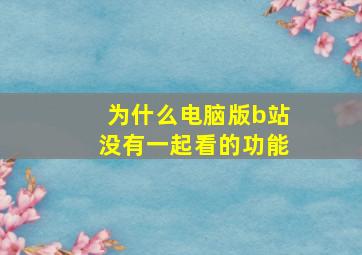 为什么电脑版b站没有一起看的功能