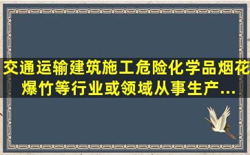 交通运输、建筑施工、危险化学品、烟花爆竹等行业或领域从事生产...