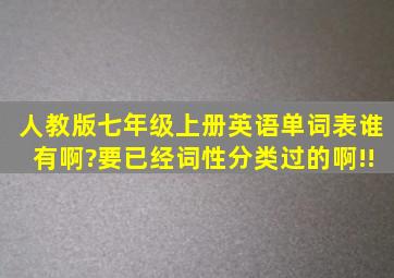 人教版七年级上册英语单词表谁有啊?要已经词性分类过的啊!!