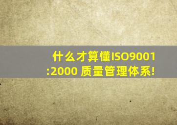 什么才算懂ISO9001:2000 质量管理体系!