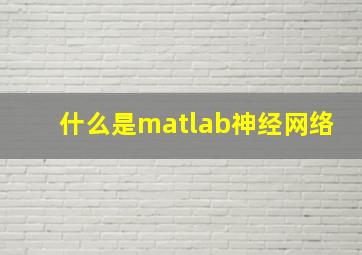 什么是matlab神经网络