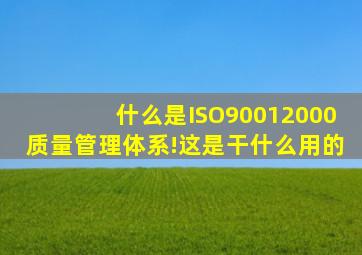 什么是《ISO90012000质量管理体系》!这是干什么用的