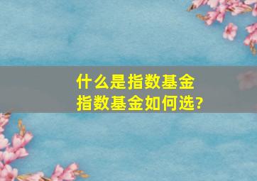 什么是指数基金 指数基金如何选?