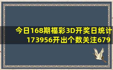 今日168期福彩3D开奖日、统计173956开出个数、关注679 