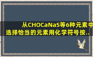 从C、H、O、Ca、Na、S等6种元素中选择恰当的元素,用化学符号按...