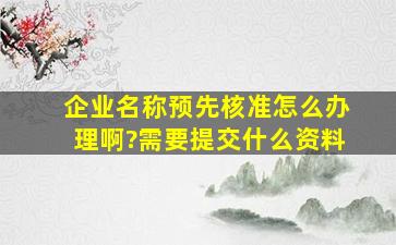 企业名称预先核准,怎么办理啊?需要提交什么资料