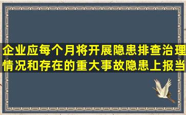 企业应每个月将开展隐患排查治理情况和存在的重大事故隐患上报当地()