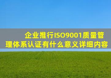 企业推行ISO9001质量管理体系认证有什么意义详细内容