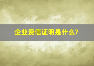 企业资信证明是什么?