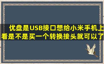 优盘是USB接口想给小米手机上看是不是买一个转换接头就可以了(