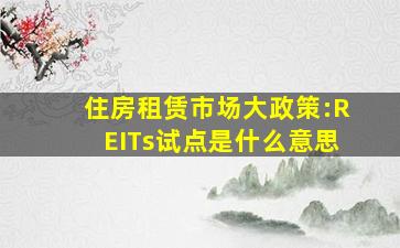 住房租赁市场大政策:REITs试点是什么意思