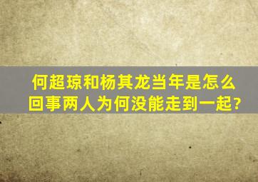 何超琼和杨其龙当年是怎么回事,两人为何没能走到一起?