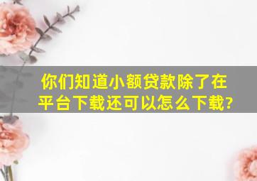 你们知道小额贷款除了在平台下载还可以怎么下载?