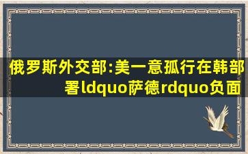 俄罗斯外交部:美一意孤行在韩部署“萨德”,负面后果严重(图)