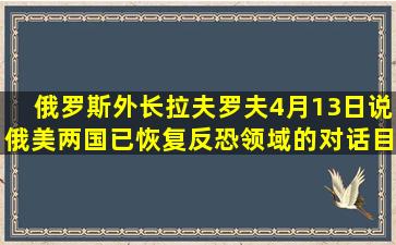 俄罗斯外长拉夫罗夫4月13日说,俄美两国已恢复反恐领域的对话,目前还...