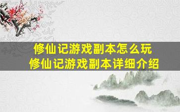 修仙记游戏副本怎么玩 修仙记游戏副本详细介绍