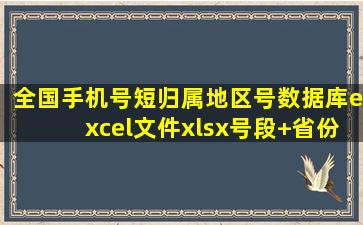 全国手机号短归属地区号数据库excel文件xlsx(号段+省份+城市+区号) 