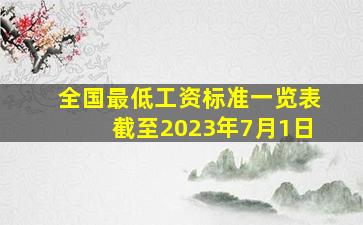 全国最低工资标准一览表(截至2023年7月1日)