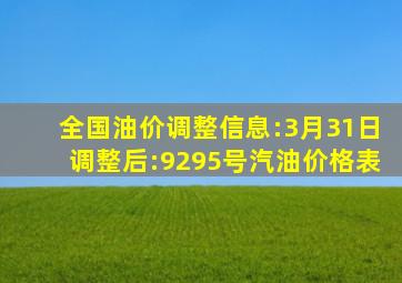 全国油价调整信息:3月31日调整后:92、95号汽油价格表