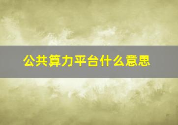 公共算力平台什么意思