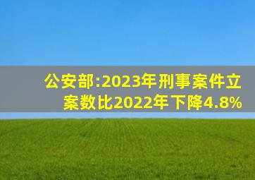 公安部:2023年刑事案件立案数比2022年下降4.8%