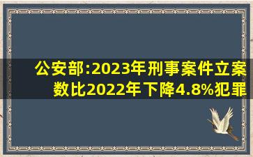 公安部:2023年刑事案件立案数比2022年下降4.8%犯罪贾俊强