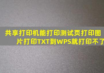 共享打印机能打印测试页打印图片打印TXT,到WPS就打印不了