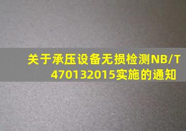 关于《承压设备无损检测(NB/T 470132015)》实施的通知