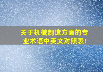 关于机械制造方面的专业术语(中英文对照表)!