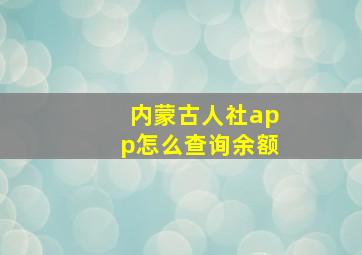 内蒙古人社app怎么查询余额