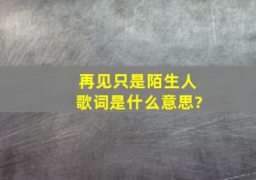 再见只是陌生人歌词是什么意思?