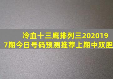 冷血十三鹰排列三2020197期今日号码预测推荐上期中双胆