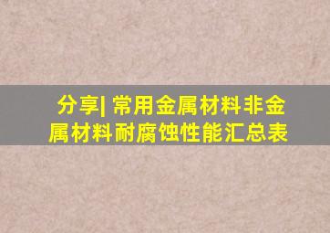 分享| 常用金属材料、非金属材料耐腐蚀性能汇总表 