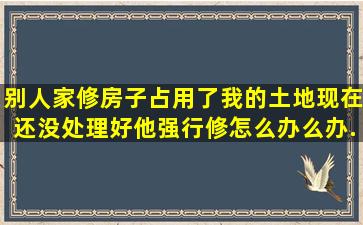 别人家修房子占用了我的土地,现在还没处理好,他强行修怎么办么办...