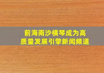 前海南沙横琴成为高质量发展引擎新闻频道