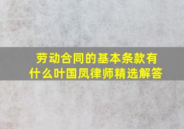 劳动合同的基本条款有什么叶国凤律师精选解答