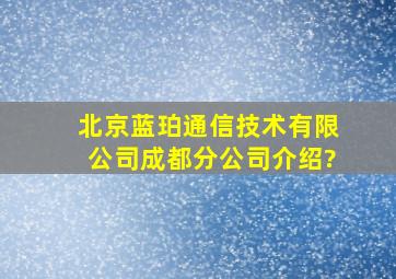 北京蓝珀通信技术有限公司成都分公司介绍?