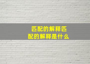 匹配的解释匹配的解释是什么