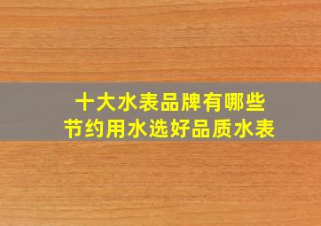 十大水表品牌有哪些节约用水选好品质水表