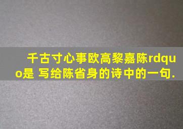 千古寸心事,欧高黎嘉陈”是( )写给陈省身的诗中的一句.