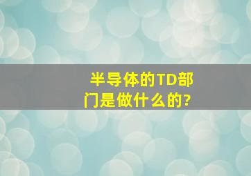 半导体的TD部门是做什么的?