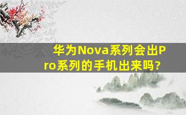 华为Nova系列会出Pro系列的手机出来吗?
