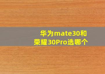 华为mate30和荣耀30Pro选哪个(