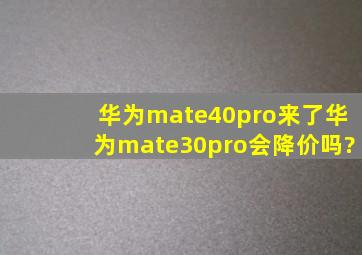 华为mate40pro来了华为mate30pro会降价吗?