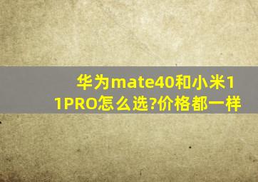 华为mate40和小米11PRO怎么选?价格都一样