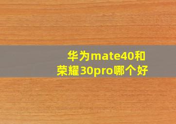 华为mate40和荣耀30pro哪个好