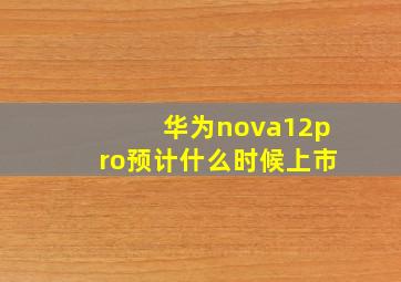 华为nova12pro预计什么时候上市