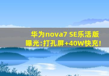 华为nova7 SE乐活版曝光:打孔屏+40W快充!